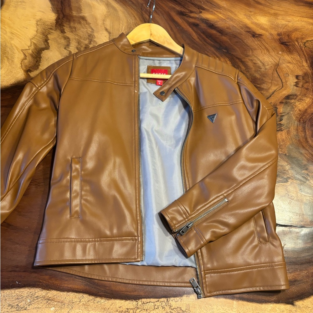Boys Guess Tan Leather Jacket